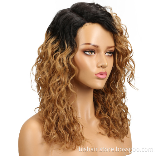 BIS Blonde Curly Human Hair Wigs For Black Women T1b/27 Colored Cheap Human Hair Wigs Short T Part Lace Kinky Curly Wig